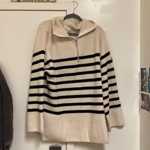 H&M Women’s Large Striped Black and White Quarter Zip Sweater